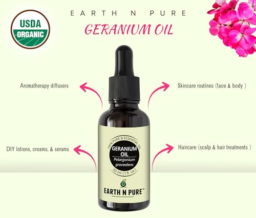 Image of Earth N Pure Geranium Essential Oil Natural and Therapeutic Grade for Skin - 100 ml