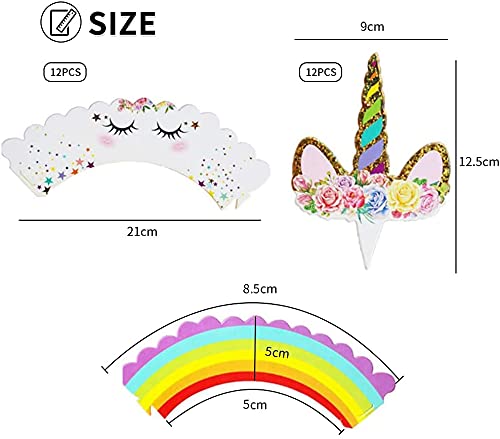 24 stuks eenhoorn-cupcake-toppers, cupcake-wrappers, glitter-eenhoorn, cupcake-toppers met wrapper, dubbelzijdige toppers, voor dessert, cake, decoraties voor verjaardag, bruiloft, babyshower - Image 3