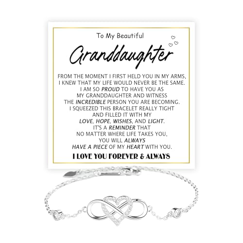 To My Granddaughter - Infinity Heart Bracelet Gift with Meaningful Card, Granddaughter Gifts from Grandma & Grandpa, Elegant Silver Jewelry for Birthday, Graduation, Christmas (Design 2)
