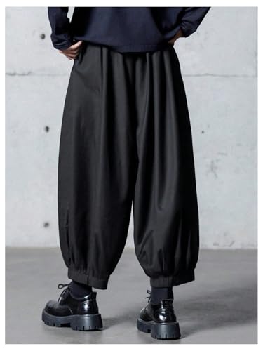 Men's Wide Leg Baggy Business Dress Pants Drawstring Waist Harem Pants Crop Trousers with Pockets2