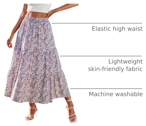 Image of KIRUNDO Maxi Skirts for Women Summer Boho Floral Long Skirt | High Waist Tiered Flowy Skirt, 2026 Spring Fall Fashion, Casual Teacher Outfits, Beach Vacation Clothes, Cruise Resort Wear
