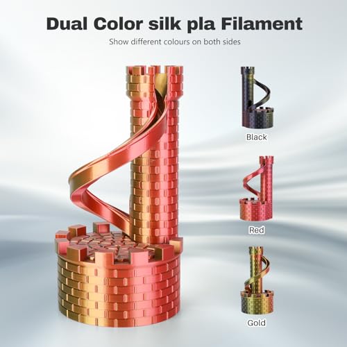 Image of 3DHoJor Silk PLA Filament 1.75mm Black Red Gold Triple Color PLA 3D Printer Filament 3 in 1 Coextrusion 1KG Spool(2.2lbs) 3D Printing Filament Dimensional Accuracy + /- 0.03mm