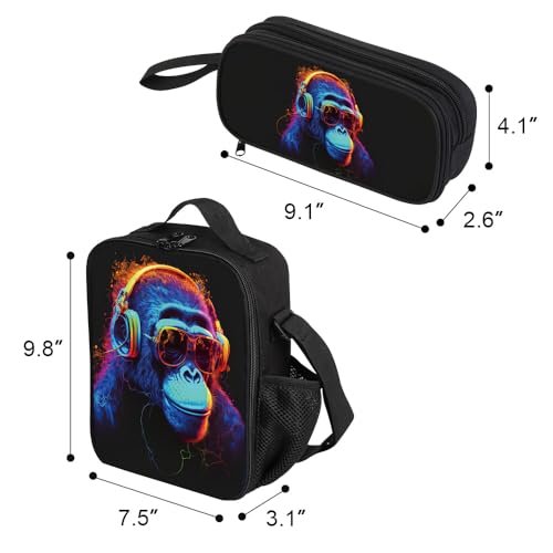 3 Pcs Kids Backpack, 3D Reflective Cartoon, 600D Polyester & Dual Zippers, 17" Bookbag with Ergonomic Design for boys & girls age 6-18, Gorilla Space Style for school Children Kids4