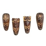 Oriental Galerie 4er Set Afrika Ethno Wandmaske Holzmasken Maske Handgeschnitzte Exotische Deko 20 cm