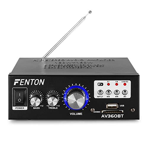 Fenton AV360BT Karaoke Amplifier 2x40W Bluetooth Stereo Home Audio Amp System with MP3, USB & SD Input, FM Radio, RCA Line-In, Remote Control – Ideal for HiFi Speakers & Karaoke Setup