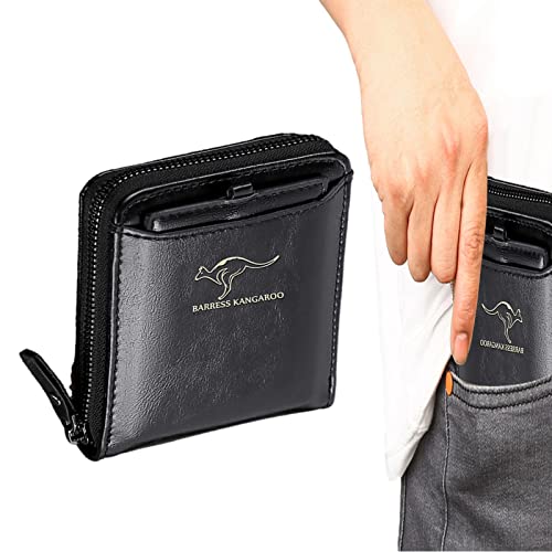 Aelevate Herren Leder Geldbörse Reißverschluss | Geldbörse aus echtem Leder für Herren-Ausweisfenster und Münzfach - Geldbörse aus echtem weichem Leder mit RFID-Blockierung, Münzfach Cover