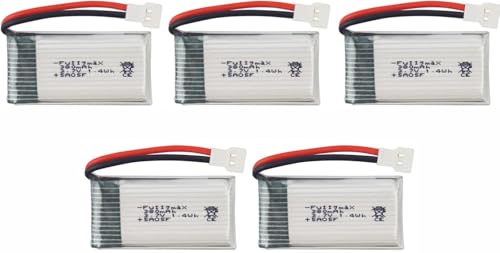 YUNIQUE GREEN CLEAN POWER   Juego de 5 Baterías Lipo Recargables 3.7V 380mAh | Compatibles con Hubsan X4 H107c H107d H107L | Larga Duración y Alto Rendimiento, Plata | 38X20X7.5 mm   10 gr