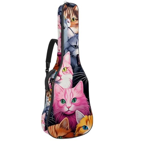 Sac de guitare acoustique pour cours et déplacements avec motif chat multicolore