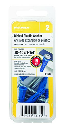 Hillman Ribbed Plastic Anchors With Screws Size 8 - 10 X 1-1/4 