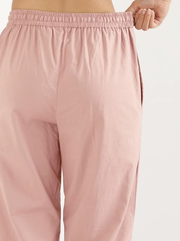 Image of SAADAA Cotton Straight Pants for Women | Breathable Everyday Wear Trousers | Drawstring, Deep Pockets & Elastic Waistband | Casual & Comfortable Fit