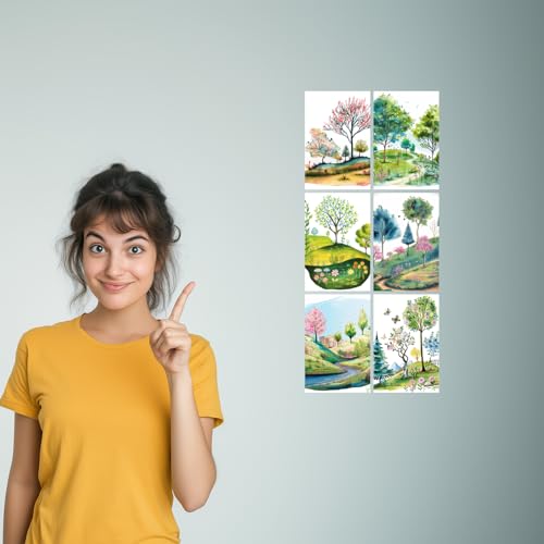 Image of SiddArtify Whimsical Watercolor Landscape Art Print Set - Set of 2-4x6 Inch - Board (Pack of 6) - Sticker (Pack of 6) Wall Room Decoration art Poster Prints