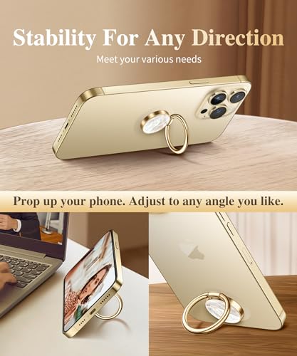 Image of GVIEWIN Marble Cell Phone Ring Holder, Metal Kickstand Grip 360 Rotation Compatible with iPhone 17 /16 /15 /14 /Pro Max /Air /Plus Series & Galaxy S25 /S24 Ultra and Other Phones (Pearlescent /Gold)