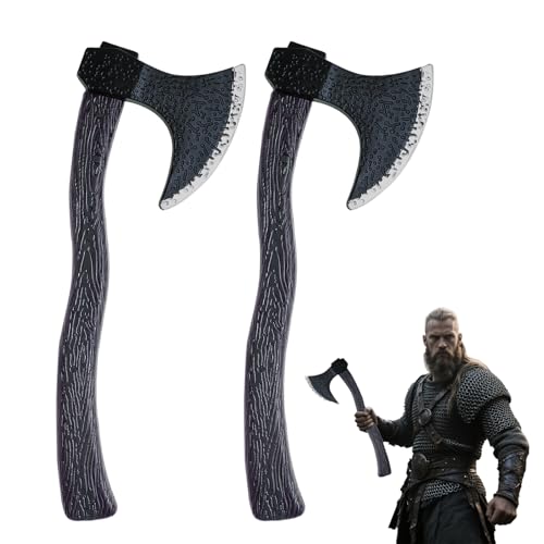 2pcs Plastic Viking Axe Costume Props Fake Axe for Children Adult Halloween Party Role-Play Dress Up Weapon Accessories (Black)