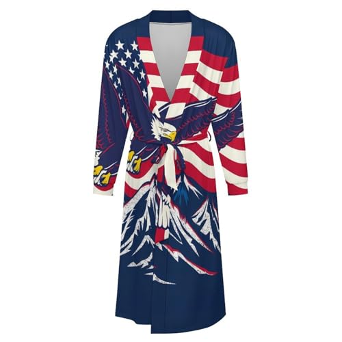Ea-gles Flying Over U.S. Flag Soft Robe Long Sleeve Bathrobes V Neck Sleepwear Spa Robes with Belt Men Woman4