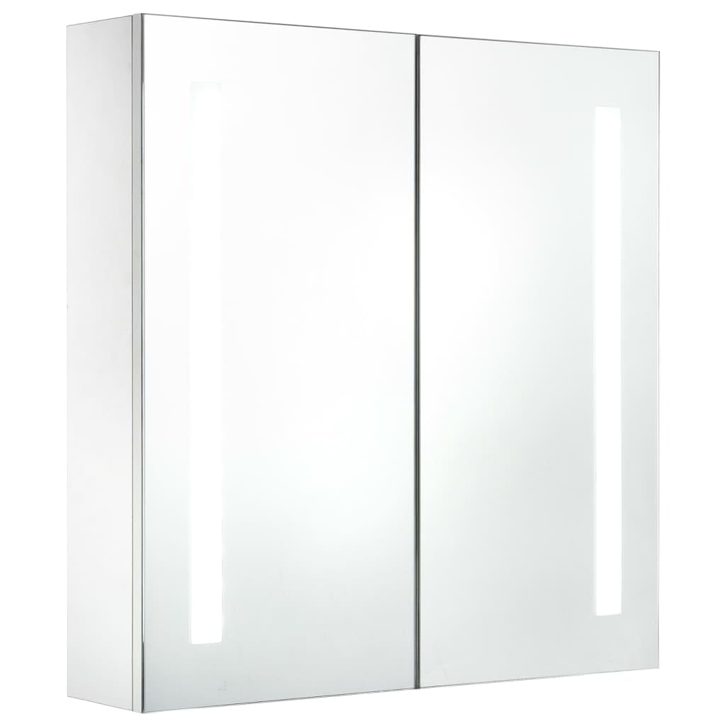 LED-Spiegelschrank 60x14x62 cm, Weiß, Glas, mit 2 Türen, 3 Einlegeböden, USB-Anschluss, Wandschrank für Badezimmer, Kosmetik, Rasur, Hautpflege, Floating Vanity