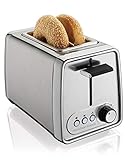 Hamilton Beach Toaster 2 Scheiben, Brötchenaufsatz und Bagel Toaster, herausziehbare Krümelschublade, automatische Abschaltung und Abbruchtaste sowie Auftaufunktion, Edelstahl (22791-CE)