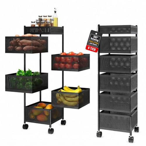 Image of JD FRESH Metal Rotating Kitchen Trolley Storage Rack with 360-Degree Rotatable Wheels /Fruits, Vegetable & Spices 6 Layer Trolly for Kitchen Organizer /Space Saving and Multipurpose Basket for Kitchen