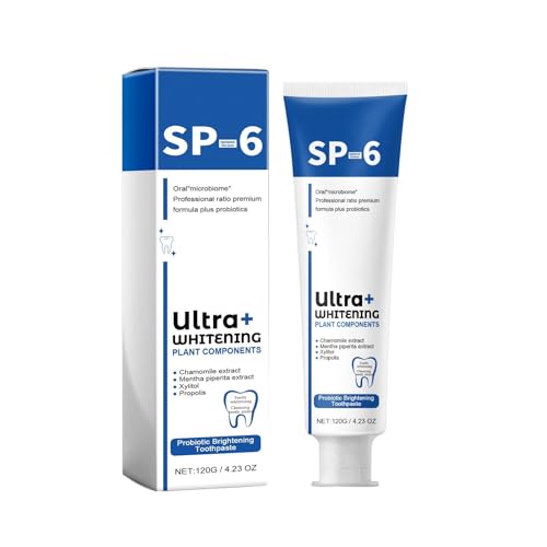 SP-6 Pasta de dientes ultra blanqueadora, pasta de dientes iluminadora, pasta de dientes blanca brillante con probióticos, pasta de dientes de limpieza profunda para el cuidado bucal para mujeres y