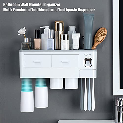 Qewrt Organizador montado en la Pared del ba?o Dispensador Multifuncional de Cepillo de Dientes y Pasta de Dientes 37… - Imagen 3