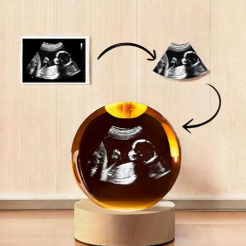 Qijundian Esfera de cristal 3D personalizada con base de luz LED, foto de bola de cristal 3D personalizada, marco de ultrasonido personalizado (luz cálida de 6 cm)