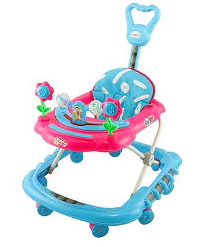 Image of JoyRide Spinny Spinner 8 Wheels Baby Walker, Adjustable Height,Parentle Handle, Comfortable Seat, Music and Light, 360 Degree Rotation, Maximum Weight: 12 kg (Pink Blue)