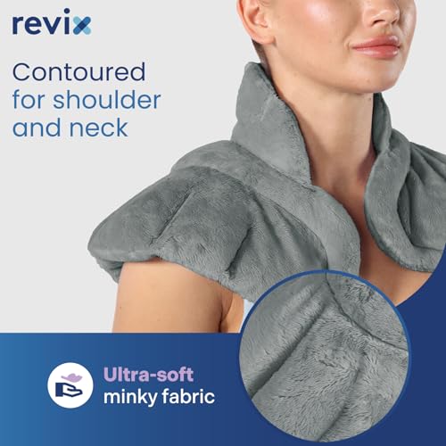 Image of REVIX Microwave Heating Pad for Neck Shoulders with Moist Heat, Heated Neck Wrap for Muscle Tension and Discomfort, Weighted Microwavable Heating Pad for Multiple Body Parts, Scented, Darkgray