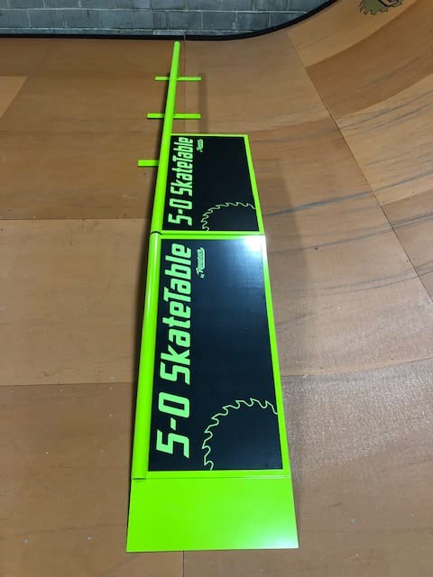Ramptech 5-0 Fly Rail Combo (2 - Skate Tables, 1- Round Rail) Weatherproof, Heavy-Duty Indoor and Outdoor Skateboard Ramp - Portable, Modular, Expandable, Connectable Skateboard ramp Lime Green