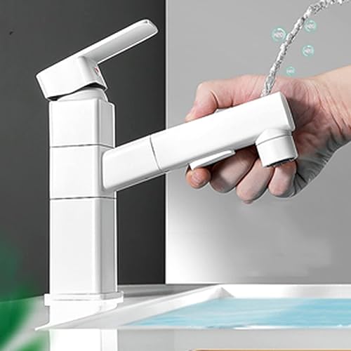 Robinet de lavabo extractible gris chaud et froid avec bec pivotant à 180 degrés