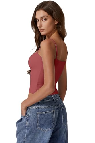 Image of QINSEN Women's Double Lined Basic Tank Top Adjustable Spaghetti Straps Sleeveless Camisole Shirts