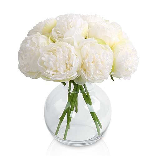 Tuocal 2 mazzi di peonie artificiali, 10 pezzi, peonie in seta a stelo singolo, realistico, bouquet per matrimoni, casa, feste, centrotavola, composizioni floreali, hotel, ufficio, bianco puro