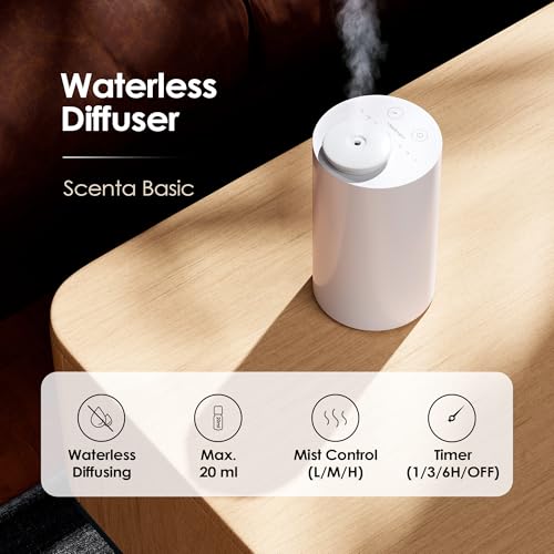 Airversa Wasserloser Diffuser, für ätherisches Öl Zerstäuber batteriebetriebene Mini Duft Luft Maschine Aromatherapie Diffusor 3 Countdown-Timer 3 Nebel Ebene für Haus Zimmer Autos Büro AN6 weiß
