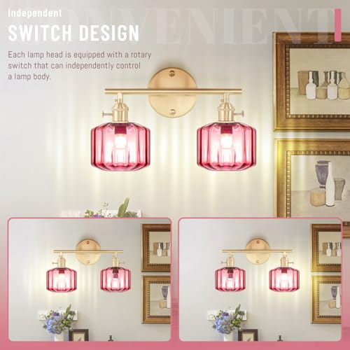 Image of Vintage Wall Light Brass Vanity Light Bathroom Light Fixtures 2-Light Wall Sconce with Purple Globe Glass Shades Vanity Lighting for Stairwell Living Room Bedside Bedroom