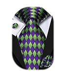 Hi-Tie Mardi Gras Ties for Men Silk Green Purple Necktie Pocket Square Cuff-links Sets Holiday Festival