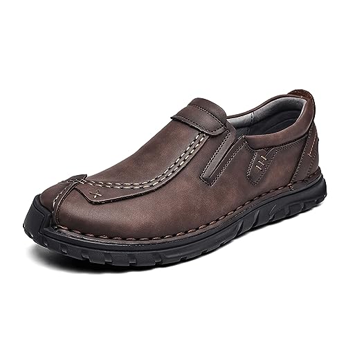 VOCECO Mens Leather Casual Loafers Outdoor Comfortable Sneakers Slip-On Dress Lightweight Driving Walking Shoes