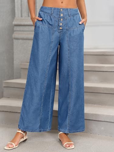 Cicy Bell Womens Wide Leg Jeans Baggy Elastic Waist Button Boyfriend Casual Loose Denim Pants with Pockets2