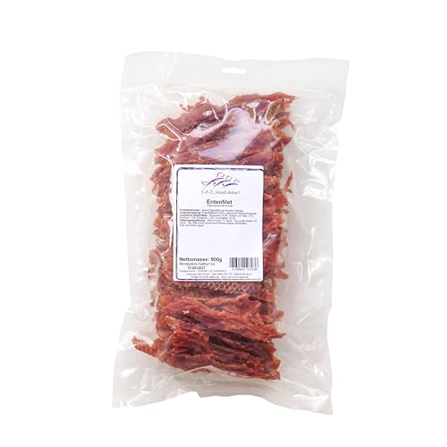 123... Hund dabei! - 900g feinstes Entenfilet - Kauspaß für Hund und Katze - schonend luftgetrocknet - Vorteilspreis - Naturprodukt - Hundeleckerli - Entenfleisch (900g, Ente)