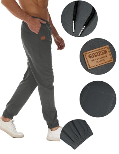 VMSUCIJ Pantalones Hombre Casuales Deporte Elásticos Joggers Largos Pants con Bolsillos Algodón Pantalón Deportivo,Gris 01,L - imagen 4