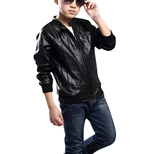 Boys Leather Jackets For Toddler Kids Motorcycle PU Leather Coats Fall Winter Outerwear (Black, 9-10 Years)4