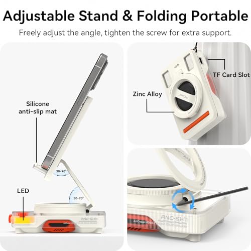 Image of ANCwear Bluetooth Speaker Phone Stand for Desk, Adjustable Holder | Bluetooth 5.4 audio stand with TF card slot for music and hands-free viewing in the kitchen, bedroom, office or travel