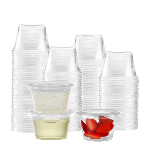 TashiBox 100 Sets - 4 oz Portion Containers with Lids, Airtight and Stackable, Jello Shot, Sauce, Condiment Cups for Lunch, Party, Trips