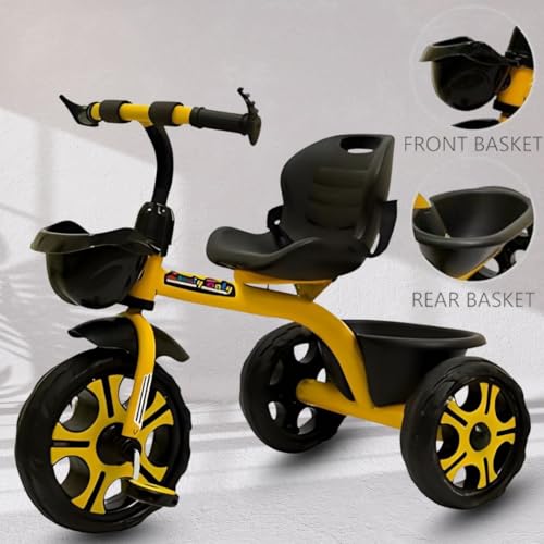 Image of Maanit Kids Tricycle with Rear & Front Basket | Comfortable Cushioned Seat with Safety Belt | Baby Trike for Boys & Girls Ages 2 to 4 Years | Sturdy & Safe Tricycle