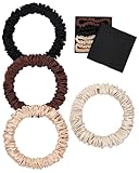 lulir Haargummi Damen 4 Stück, Seide Haargummi, 100% Pure Mulberry Seiden Scrunchie,16 Momme, Scrunchies Haargummi, Weiche Elastische, für Haarpflege mit Geschenkbox(Beige Braun Gold Schwarz)