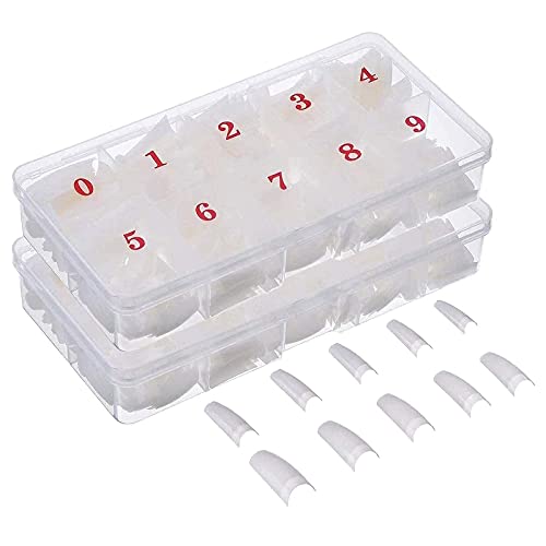 Aibada 1000 Stück Acryl künstliche Fake Nail Art Technik mit Box für Mädchen (Transfluent und Weiß) Cover