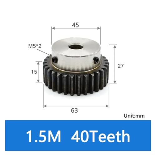 Bevel Gear Pinion Hardware Mechanical 1.5M 40T Spur Gear Pinion Bore 6/8/10/12mm Model 1.5 Motor Gear with Step OD 48mm-63mm Carbon Ste(12mm)