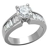 1000 Jewels Priscella: 3.25ct Brilliant-Cut Ice on Fire CZ Accented Engagement Ring 316 Steel, 3258A sz 5.0
