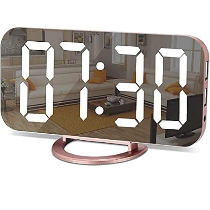 SZELAM Alarm Clock for Bedroom,LED and Mirror Digital Clock Large Display,with Dual USB Charger