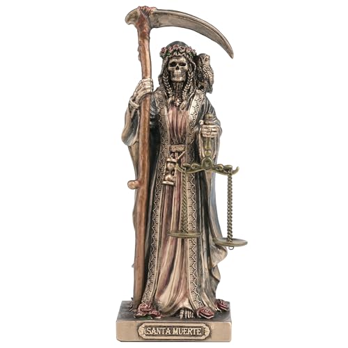 Veronese Design 4 1/4 Santa Muerte Holding Scythe and Scale Polystone Hand Painted Bronze Collectible Figurine Home Decor