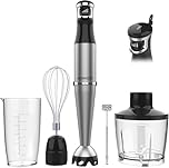1100W Corded Hand Handheld Immersion Blender, Trigger Variable Speed 5 in 1, Emulsion Blender with Chopper, Whisk and Frother for Soup, Baby Food and Smoothies