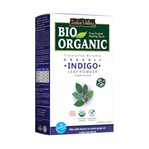 Indus Valley Bio Organic Herbal Indigo Powder for Natural Hair Color, 100% Organic & Chemical-Free, Helps Protect Hair from Damage and Supports Healthy Hair – 100g