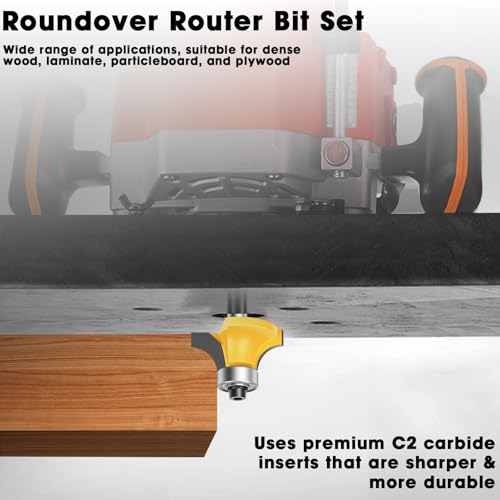 4PCS Router Bit Set Feanron Router Bits 1/4 inch Shank, Roundover Router Bit Cutting Diameter in 1/8", 1/4", 3/16", 5/16", CNC Router Bits Edging Cutter for Woodworking Forming Molding Profiling